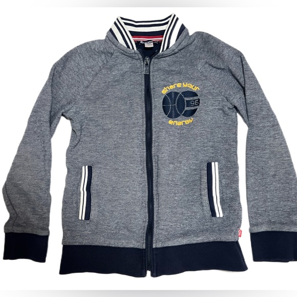 Okaidi Grey Boys Zip-up Sweater Jacket - Size 8 Basketball Emblem Half Collar - Picture 1 of 10